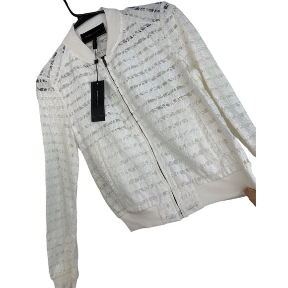 BCBGMAXAZRIA S Kasen White Lace Bomber Jacket  Zip Blend NWT $198 8043 - Picture 3 of 15